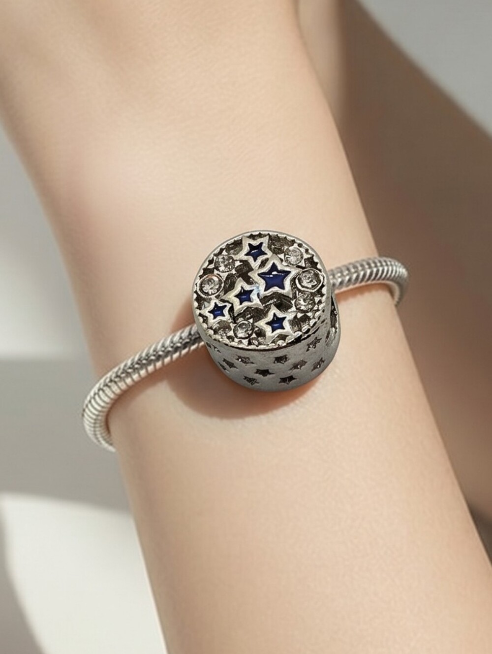 Celestial Star Charm Silver Blue Enamel Rhinestone Bracelet Bead European NWT